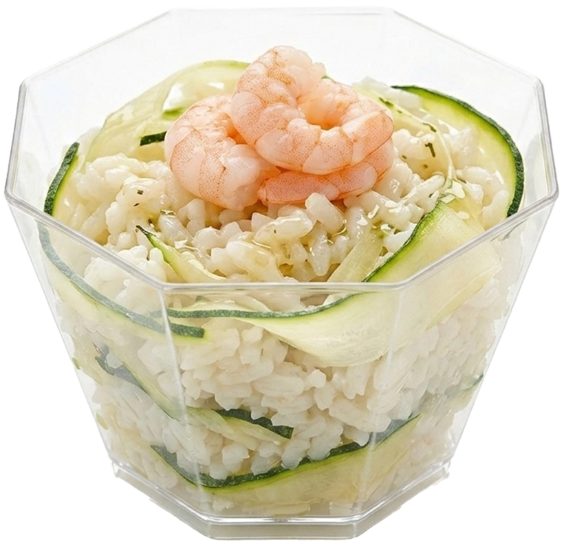 Coppetta di riso, zucchine e gamberi